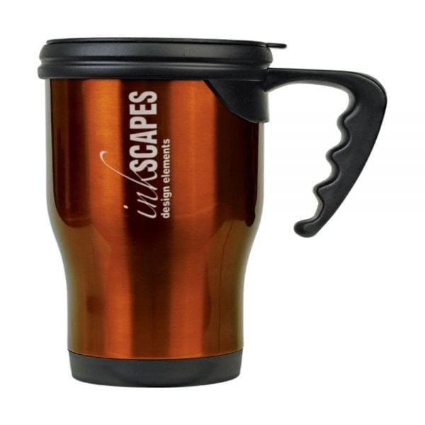orange travel mug with handle