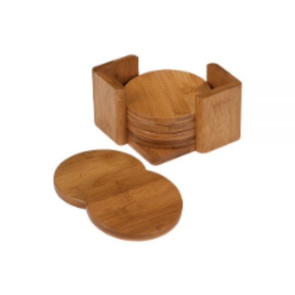 3 3/4" Bamboo Round 6-Coaster Set with Holder