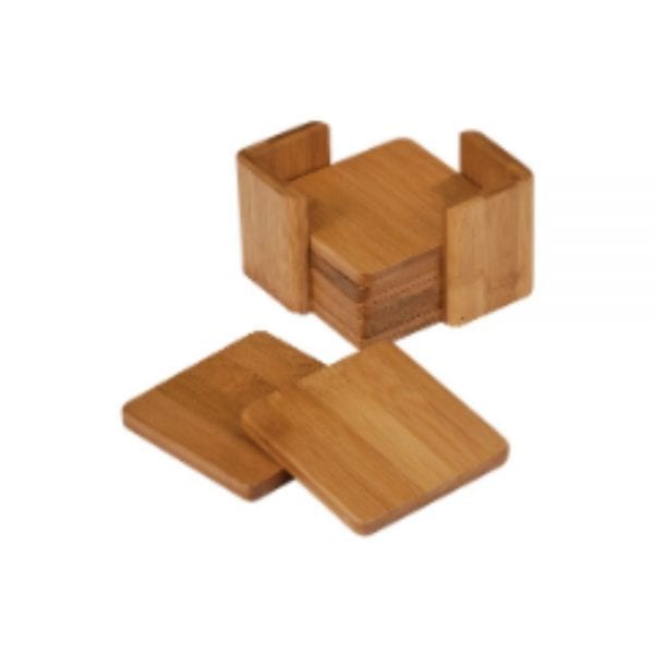 3 3/4" x 3 3/4" Bamboo Square 6-Coasters Set with Holder